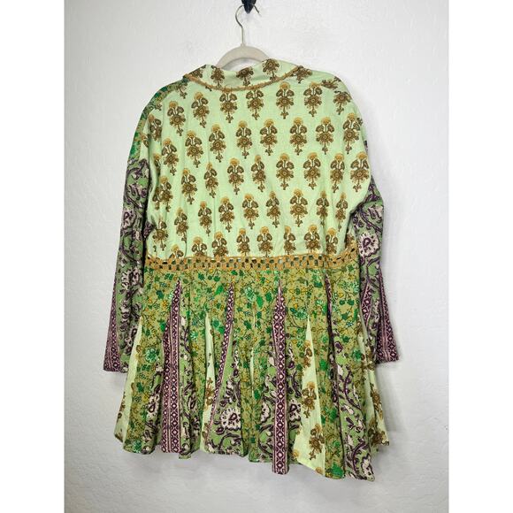 Free People Hazy Baby Boho Printed Mini Dress Sweet Mint Size XS Oversize NWT - Picture 3 of 6